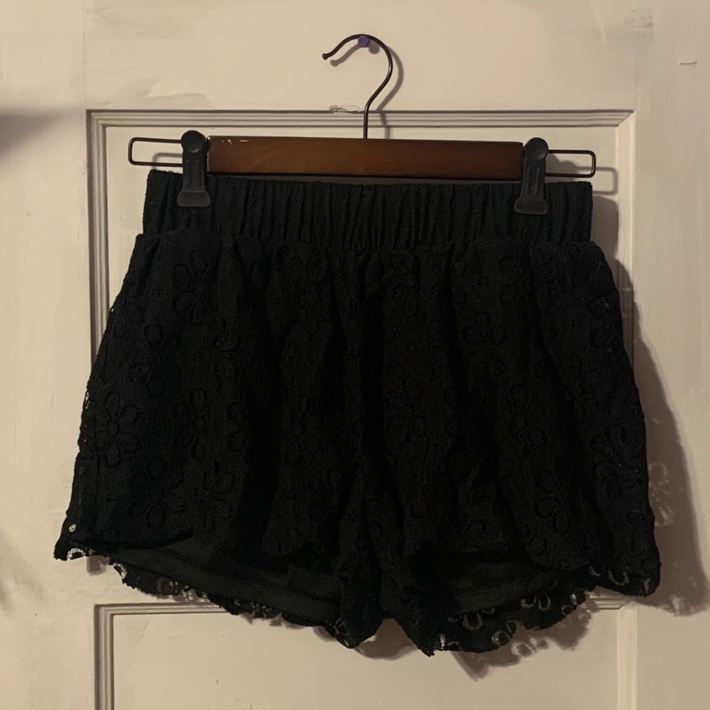 Women’s Black Lace Elastic Shorts by Mine